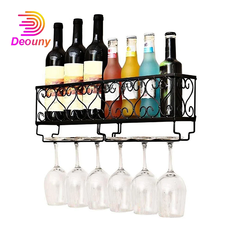 

DEOUNY Wine Bottle Holder Wall Household Hanging Goblet Rack Wine Rack Simple Wrought Iron Bar Wall Wine Glass Hanger