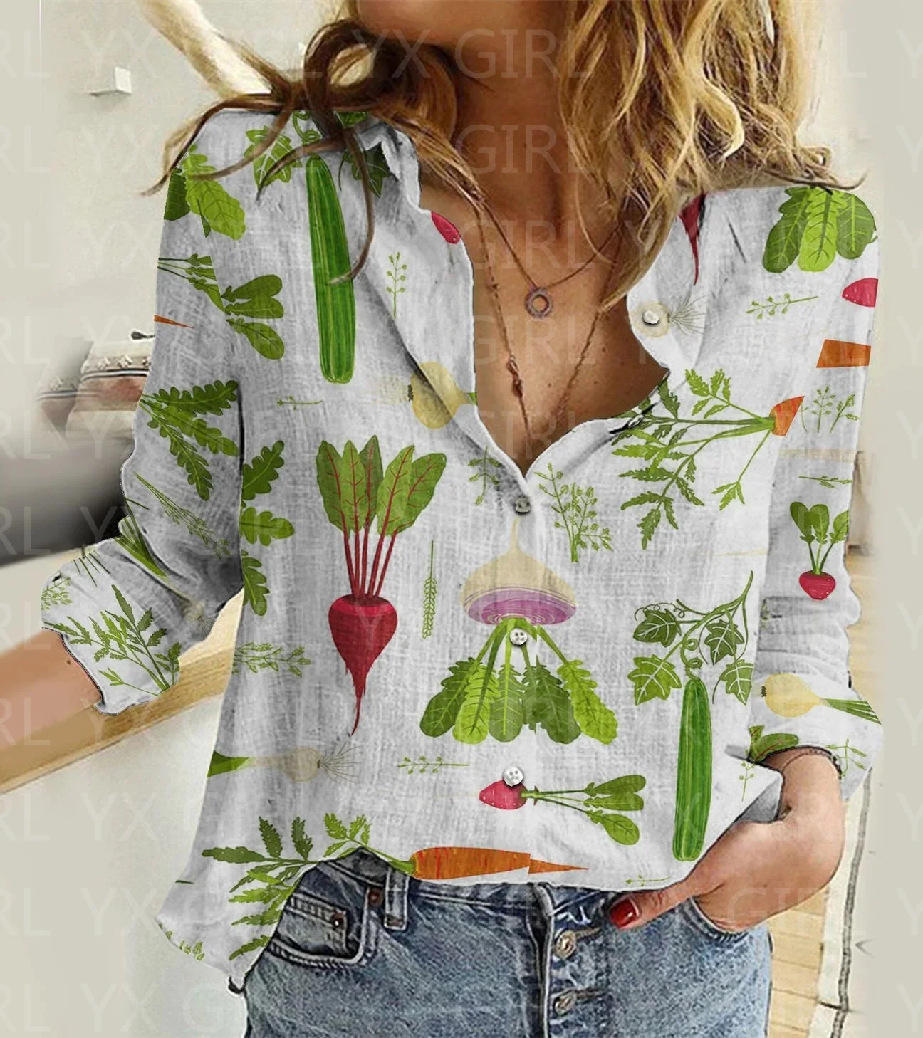 Vegetable Printed Casual Shirt 3D Printed Button-down Shirt Women's Casual Unique Streewear