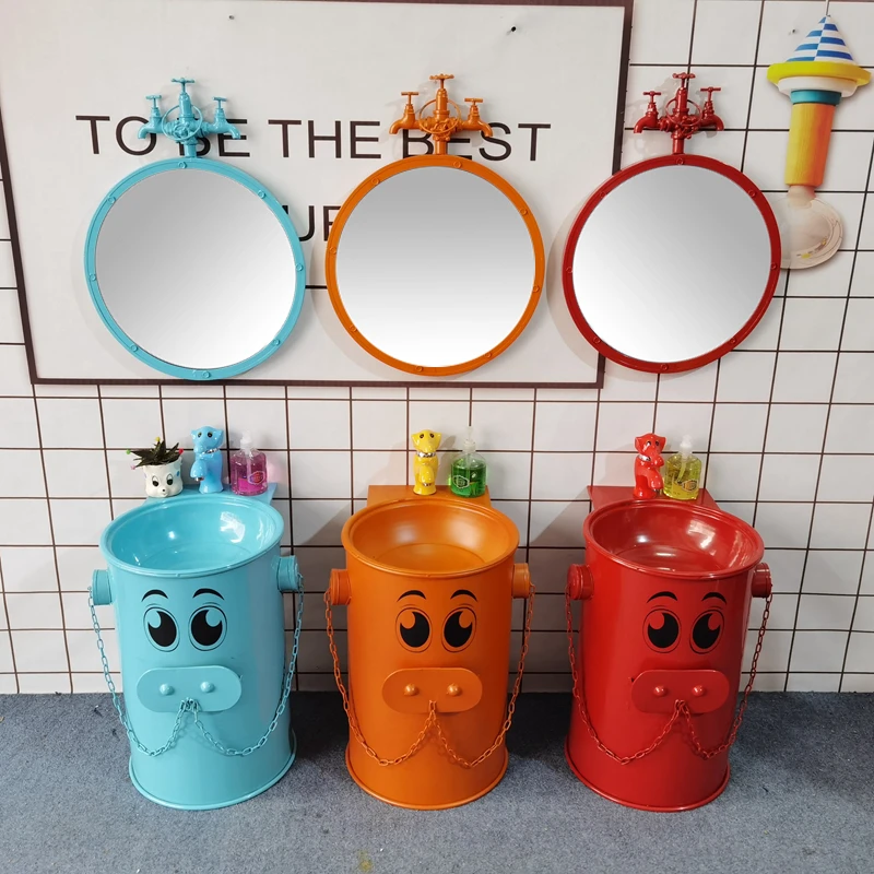 Iron Kindergarten Colorful Pedestal Basin Children's Creative Wash Basin Cartoon Inter-Platform Basin Floor-Standing Washstand