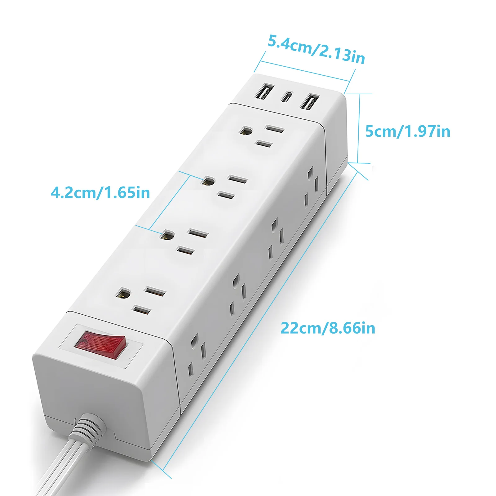 Multiple Outlets Power Strip 12 way Socket with USB Ports US Plug Electrical Extension Cord Wall Mount Flat Plug for Home Office