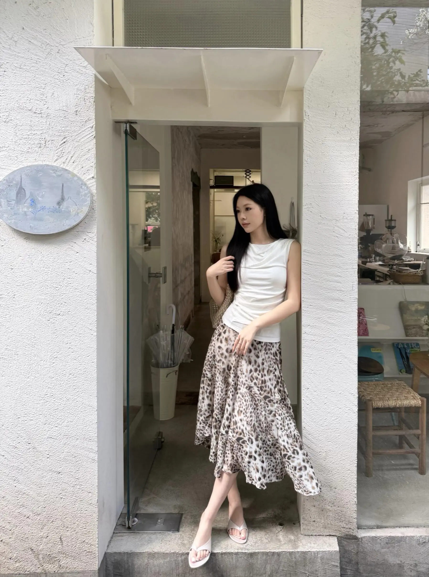 

American Retro Leopard Print Asymmetrical High Waist Midi Skirt Women's Spring Summer New Casual Versatile Mid-Length Skirt