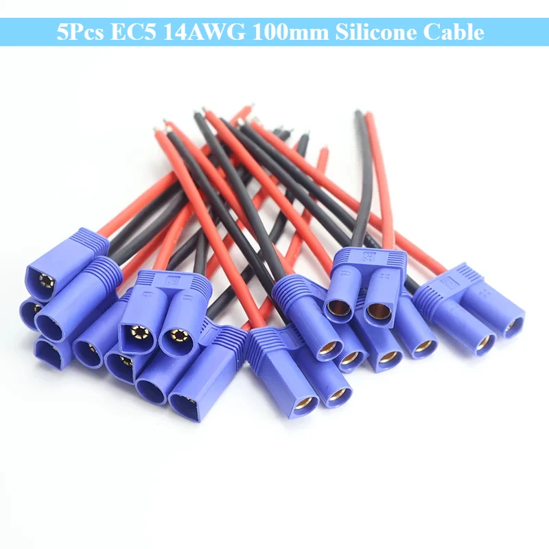 

5 шт. адаптер EC5 14AWG 100 мм силиконовый кабель «папа/гнездо» разъем «косичка» для RC Lipo батареи игрушки расширяют DIY