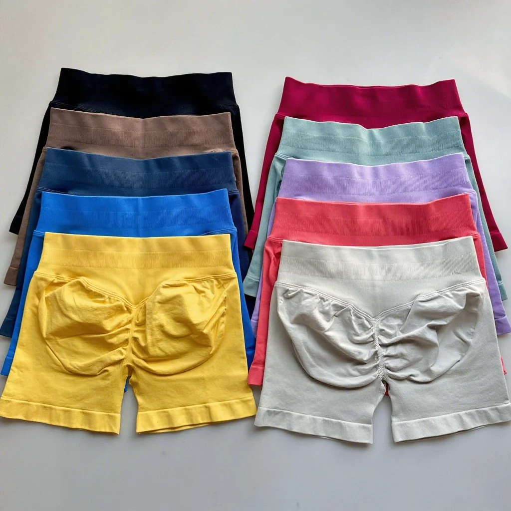 

VEQKING Low Waist Women Yoga Shorts Seamless Scrunch Butt Shorts Quick Dry Gym Tights Hip Lift Quick Dry Elastic Workout Shorts