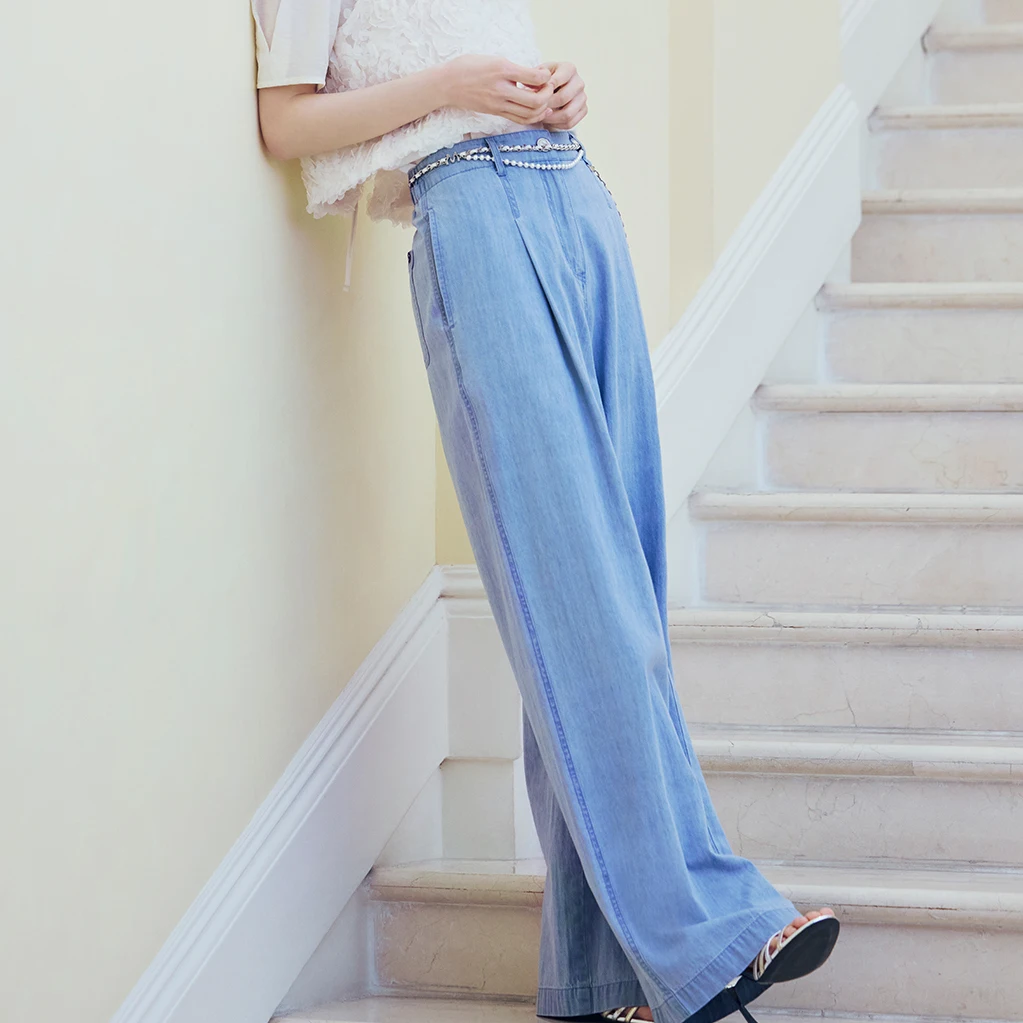 

Mimifafa Lightweight High Waist Straight Leg Light Blue Denim Jeans Pure Original 26 New Casual Style Women's Premium Jeans