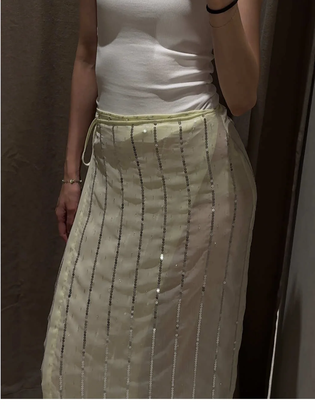Womens Elegant Chic Sequin Skirt Suit Ruffled Halter Top or Midi Skirt 2025 Fashion Summer High Street Holiday Women Outfits