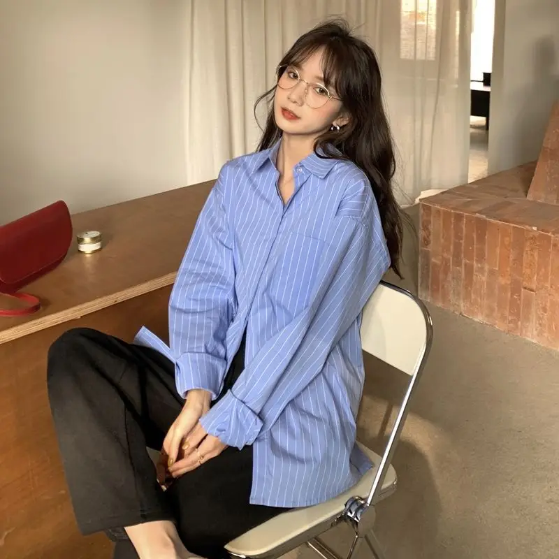 Women's Striped Long Sleeve Shirt Mid-Length Open Cardigan Sun Protection Lightweight Outerwear Top Versatile Layering Piece