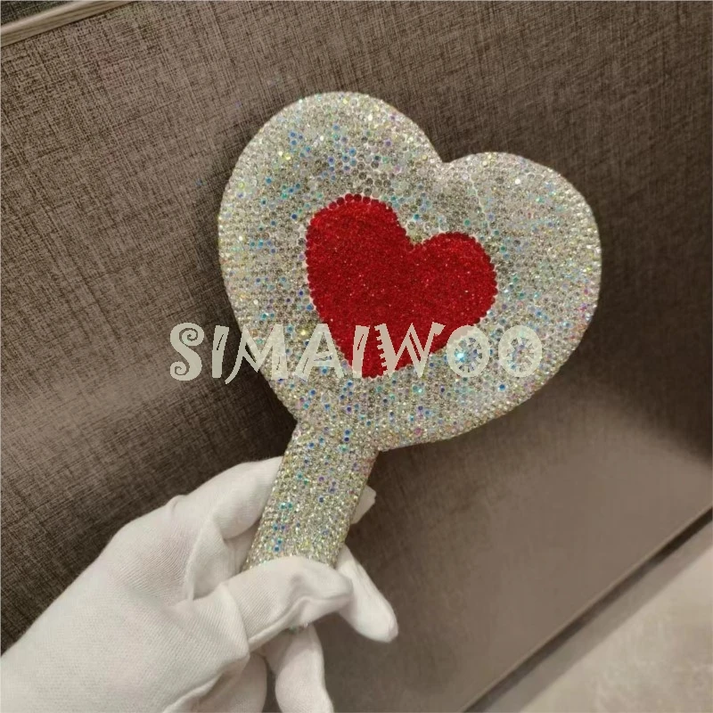 Glass rhinestone Embroidery Bling Mirror Heart shape Compact Makeup Accessary Handmade Mosaic Cross Stitch Sparkling Girl Gift