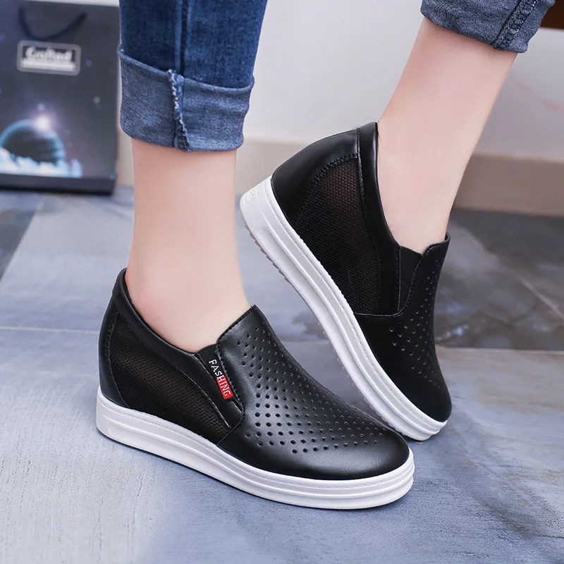 

Spring Fashion Women Shoes Round Toe Platform Wedges Shoes Woman Breathable Hollow Shoes Women Slip On Heels Sneakers WSH4540