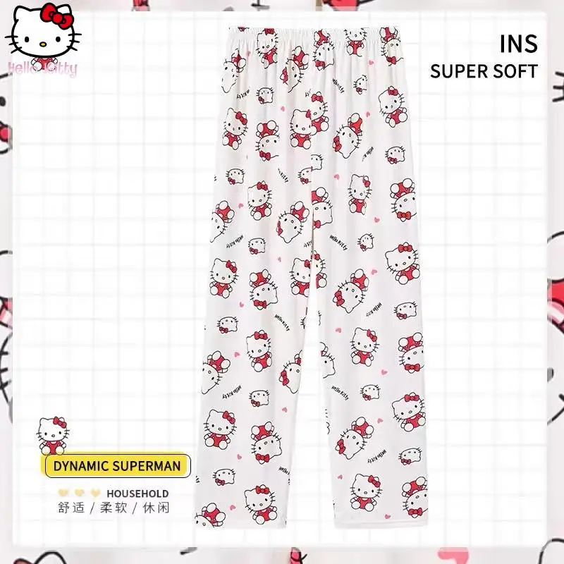 

Брюки для сна с героями мультфильмов «Hello Kitty», летние тонкие студенческие брюки Sanrio Kawaii, повседневные брюки в стиле аниме, свободные домашние брюки для общежития