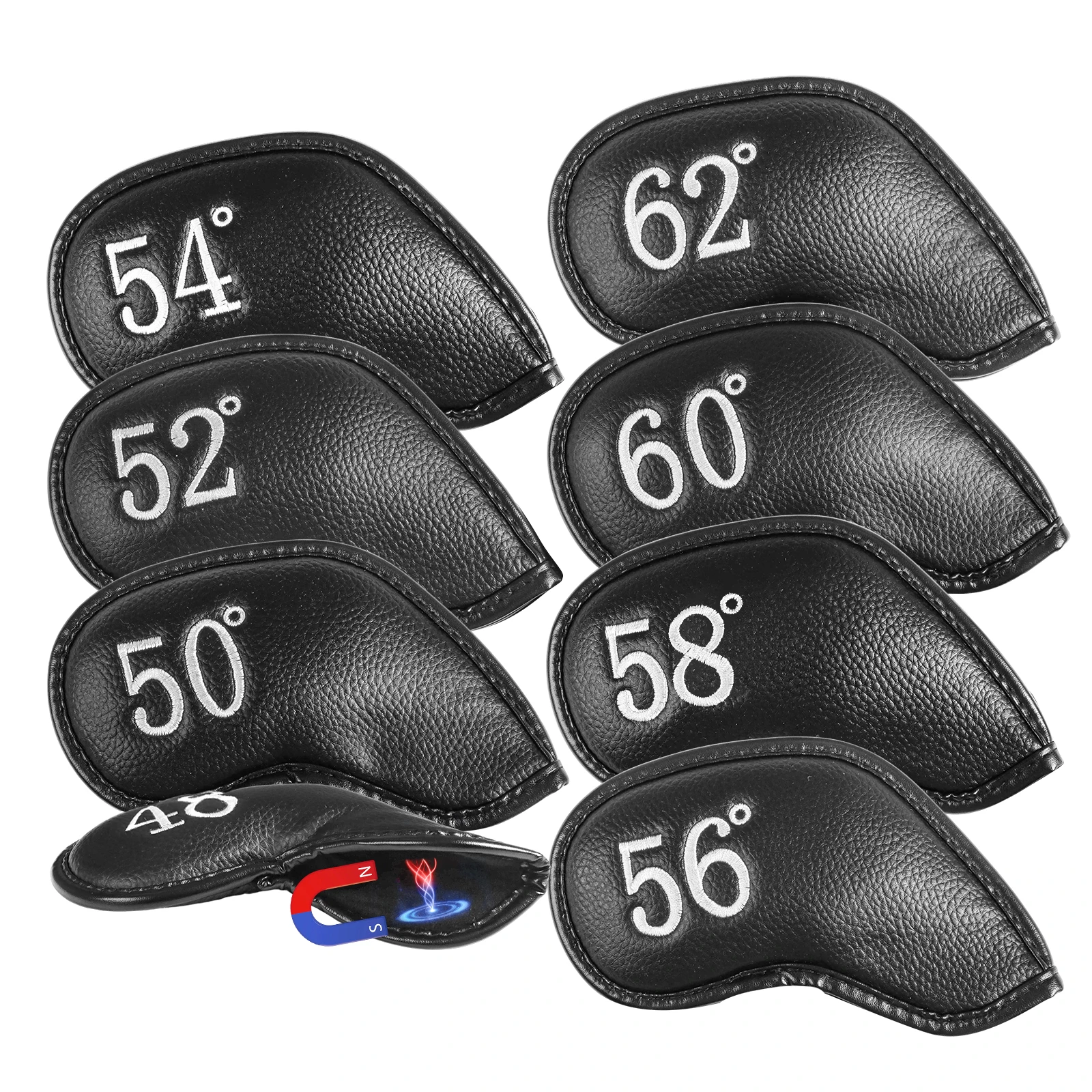 Magnetic Golf Club Head Covers 8 Pack for Iron & Wedge, PU Leather with Double-Sided Embroidery Label for Strong Protection