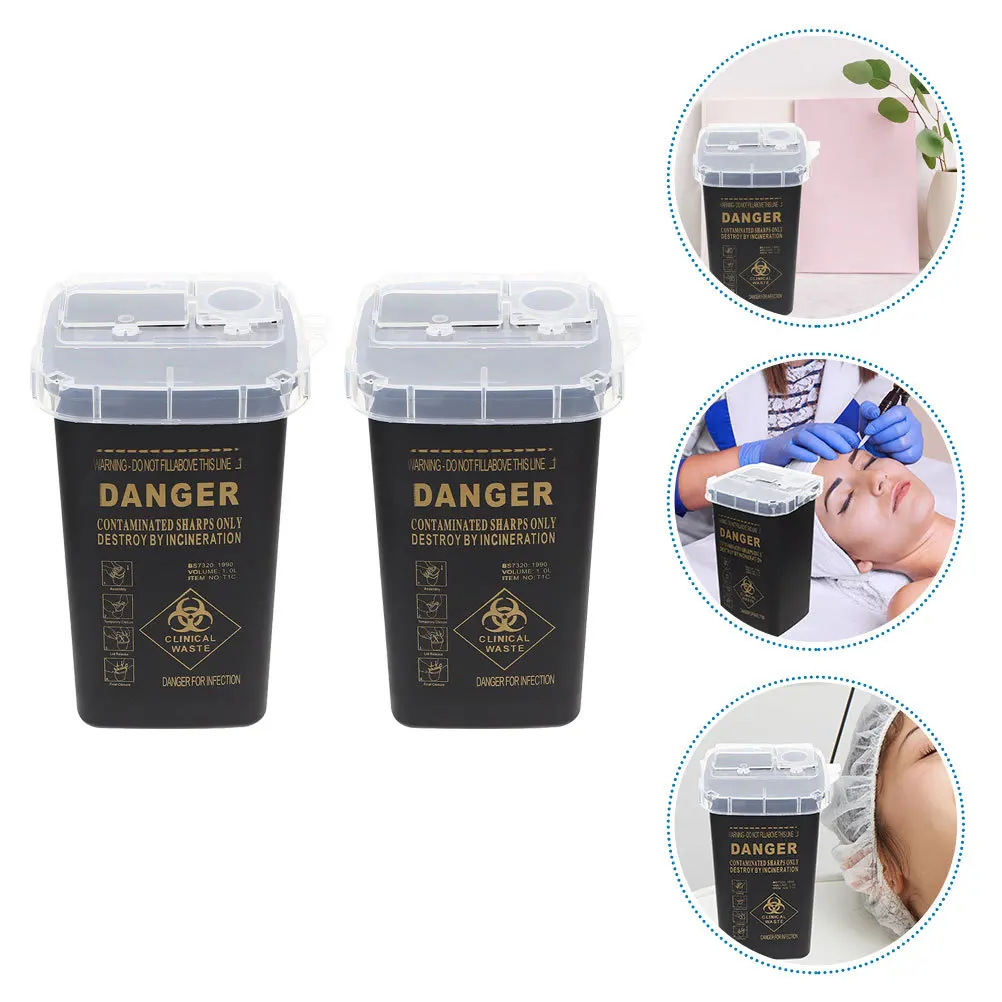 

2 шт., черный контейнер для пресса для татуировок, салонные иглы, пластиковое ведро для удаления острых точек, многоразовая медицинская коробка для мусора, настольная