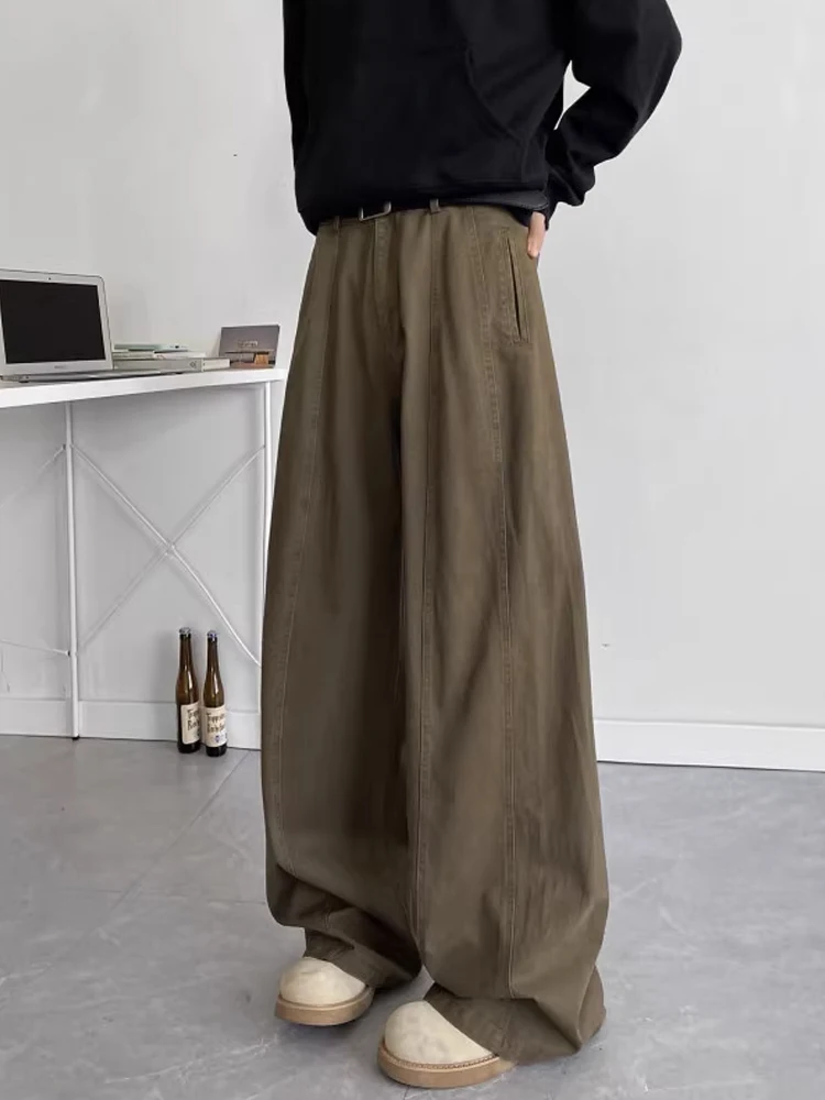 

Cleanfit American Retro Wide Leg Workwear Pants Men Autumn Winter Waed Loose Straight Floor-Length Trousers Casual Sle