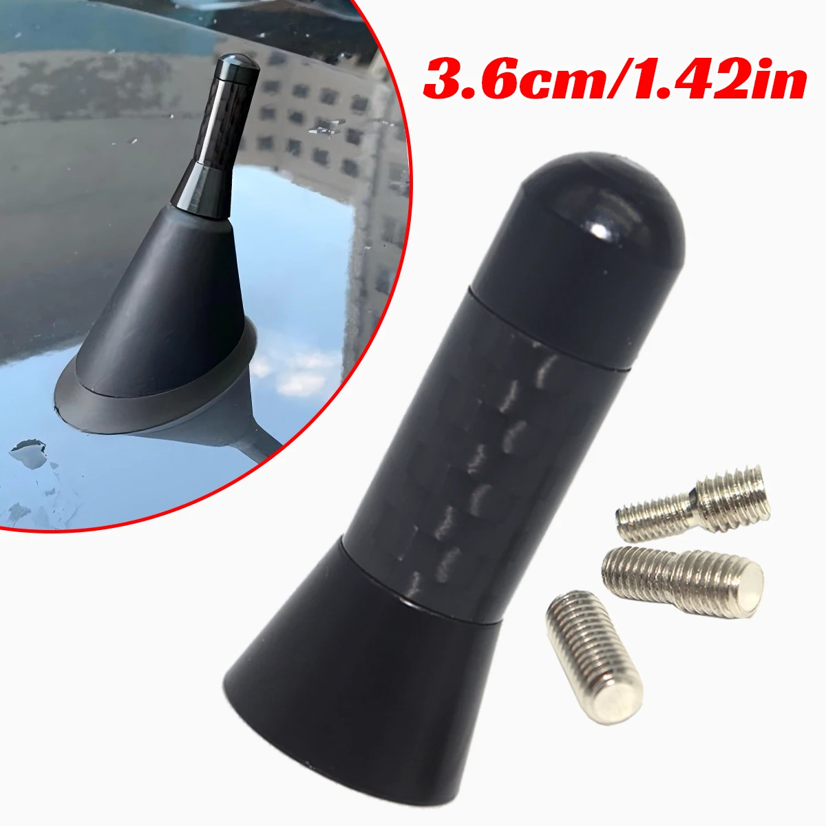 

Universal AM/FM Antenna Car Bee Sting Stubby Aerial Mast Radio Roof Mount Sport Short Rod 3.6cm 1.42in Replace Spare Parts Set