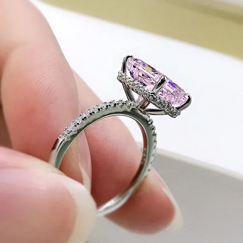 Light Luxury 925 Sterling Silver 8 * 10mm Yellow Pink Aquamarine High Carbon Diamond Cut Ring