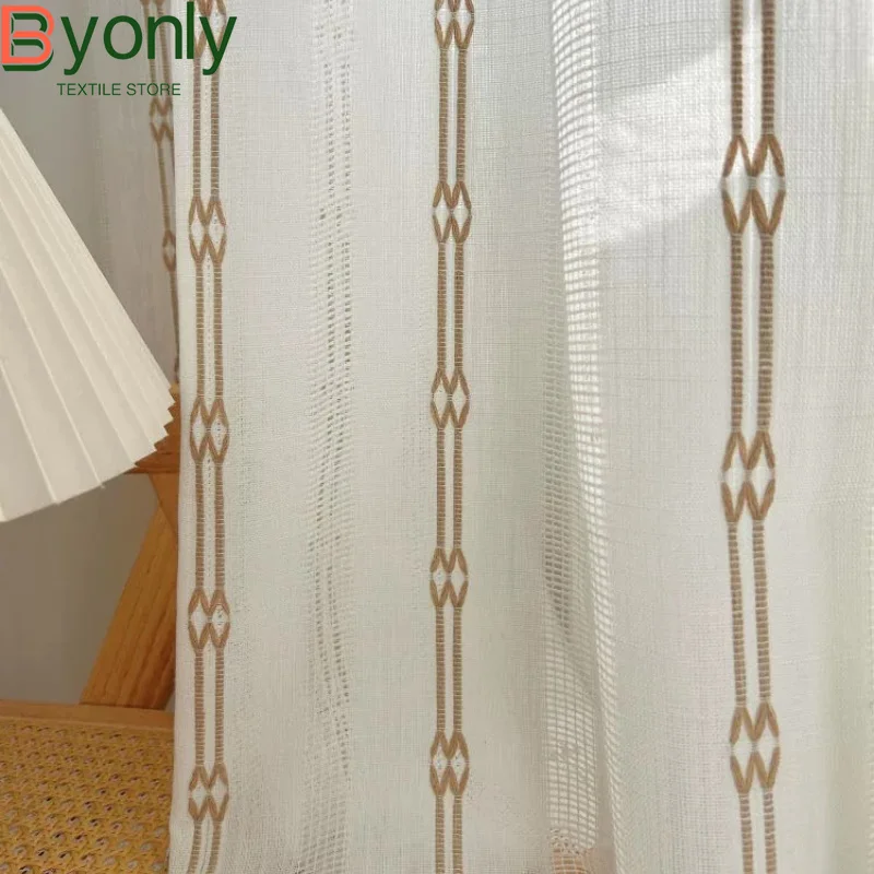 Middle Ancient Cotton Linen Line Embroidery Window Screen Curtains for Living Room Bedroom Study French Window Window Customized