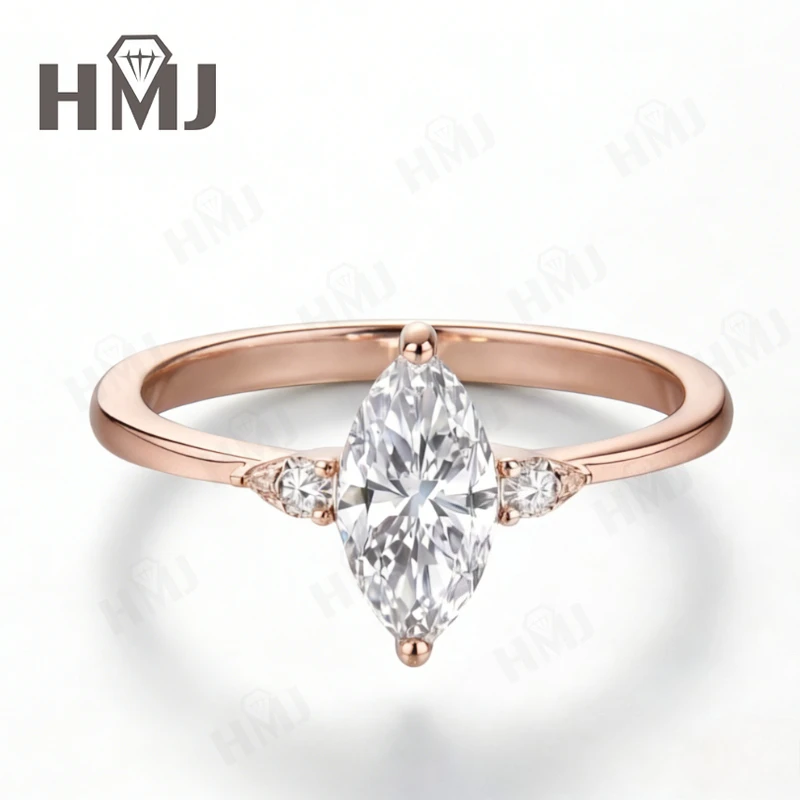 Ring Moissanit Marquise 1CT D-Farbe 925 Sterling Silber 18K Gold Plattiert Verlobungsring Täglicher Schmuck für Damen Großhandel – Detail 3