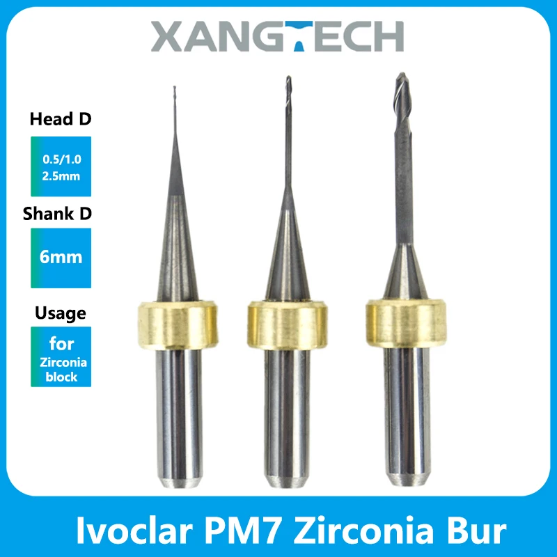PM7 Zirconia Milling Cutters Diamond Coated Dental PM7 Drill Tools 0.5/1.0/2.5mm D6 for Lab
