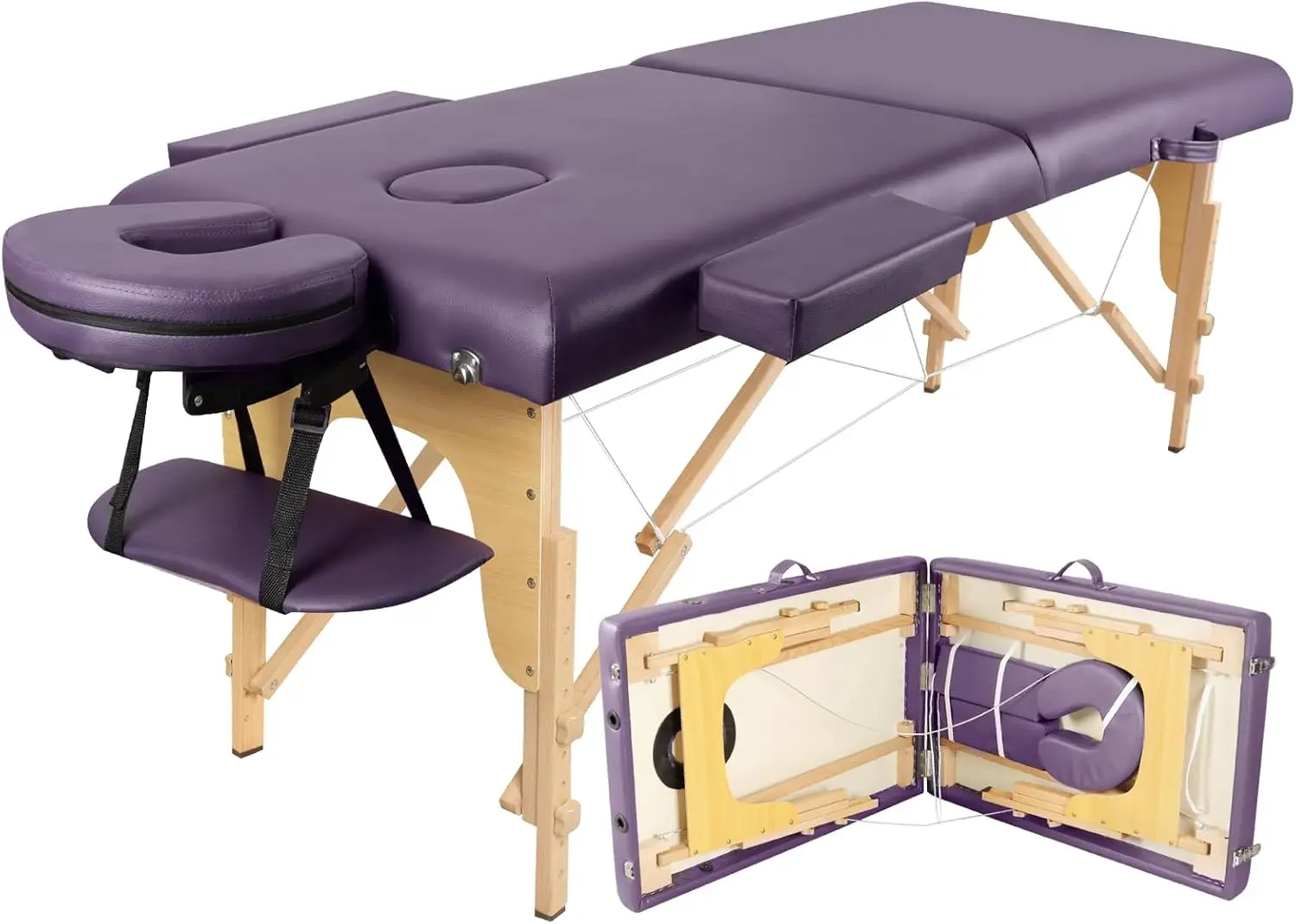 Mesa de masaje portátil para pestañas, cama masaje plegable madera de 2 zonas con bolsa tejida para tatuajes