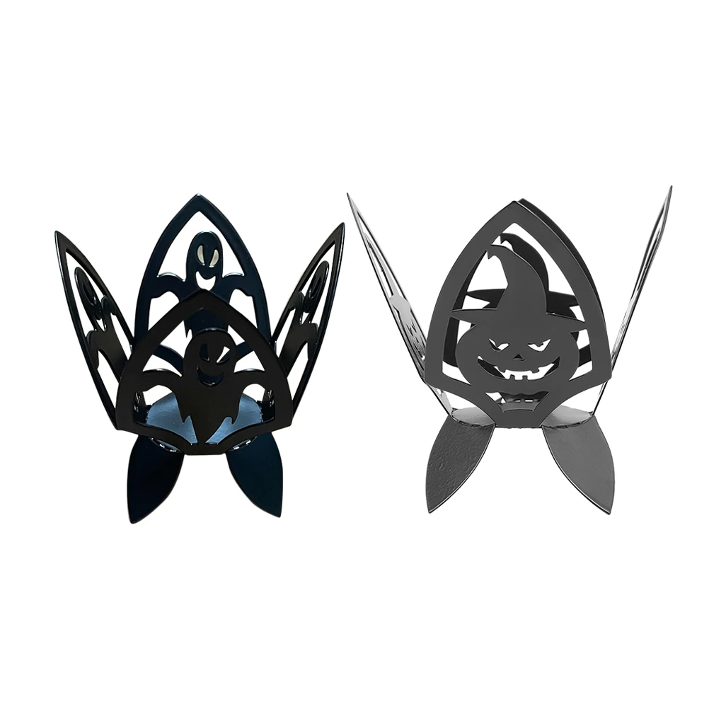 

2 Pcs Pumpkin Candlestick Ornaments Votive Holder Halloween Centerpiece Decoration Iron Candlesticks