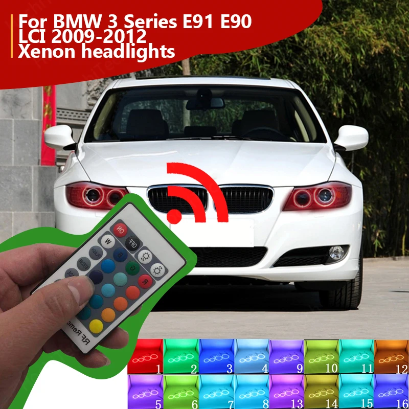 

For BMW 3 Series E91 E90 LCI 2009-2012 Xenon headlights Multicolor RGB LED Angel Eye Halo Halo Daytime Running Light