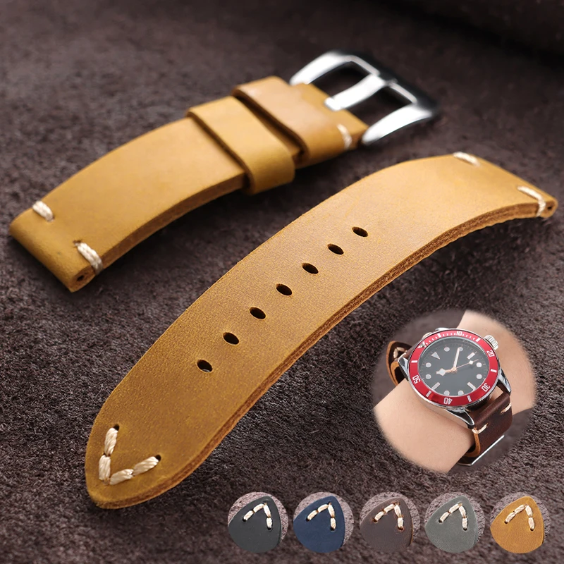 Vintage-Leder-Uhrenarmband 20mm 22mm 24mm 26mm für Panerai für Seiko Crazy Horse Rindsleder-Armband Weiches, bequemes Armband
