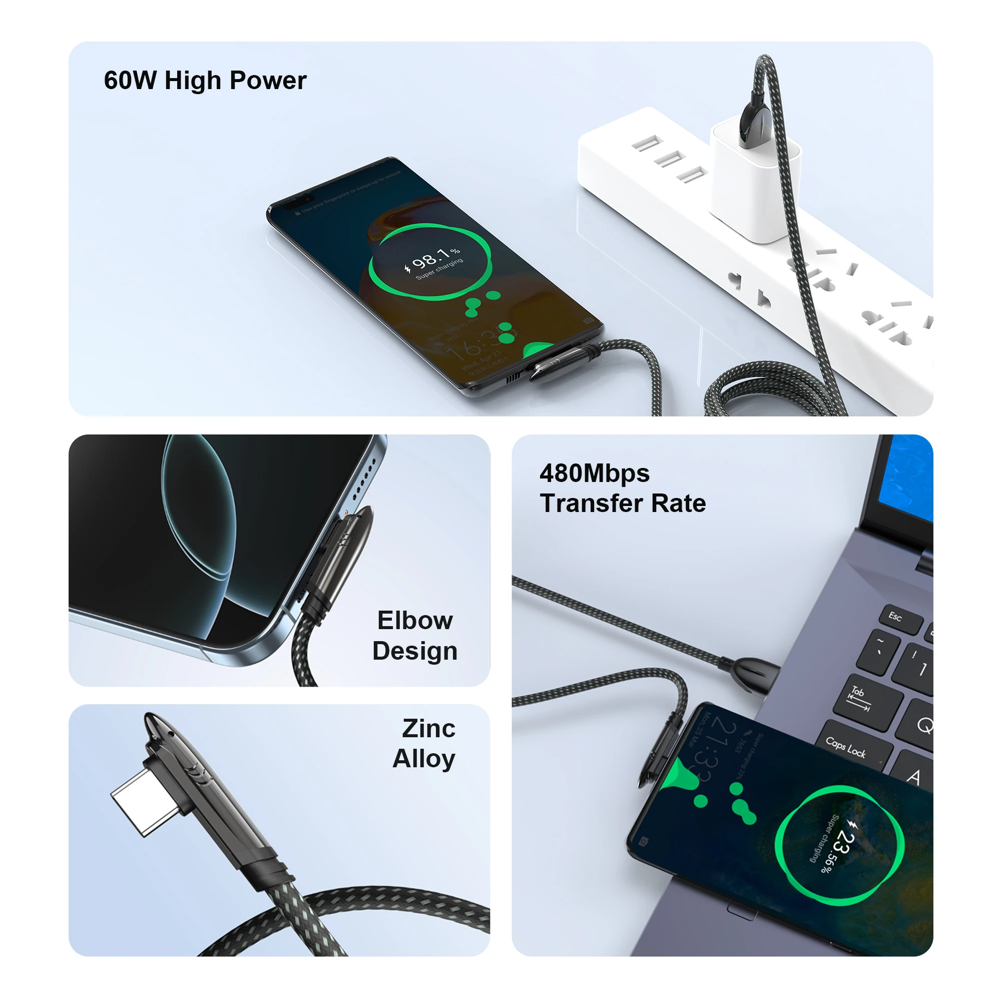 Magnpter USB C To Type C Cable 90 Degree Charge Cable For iPad MacBook Pro Xiaomi Samsung Huawei Fast Charging Type C Date Cord