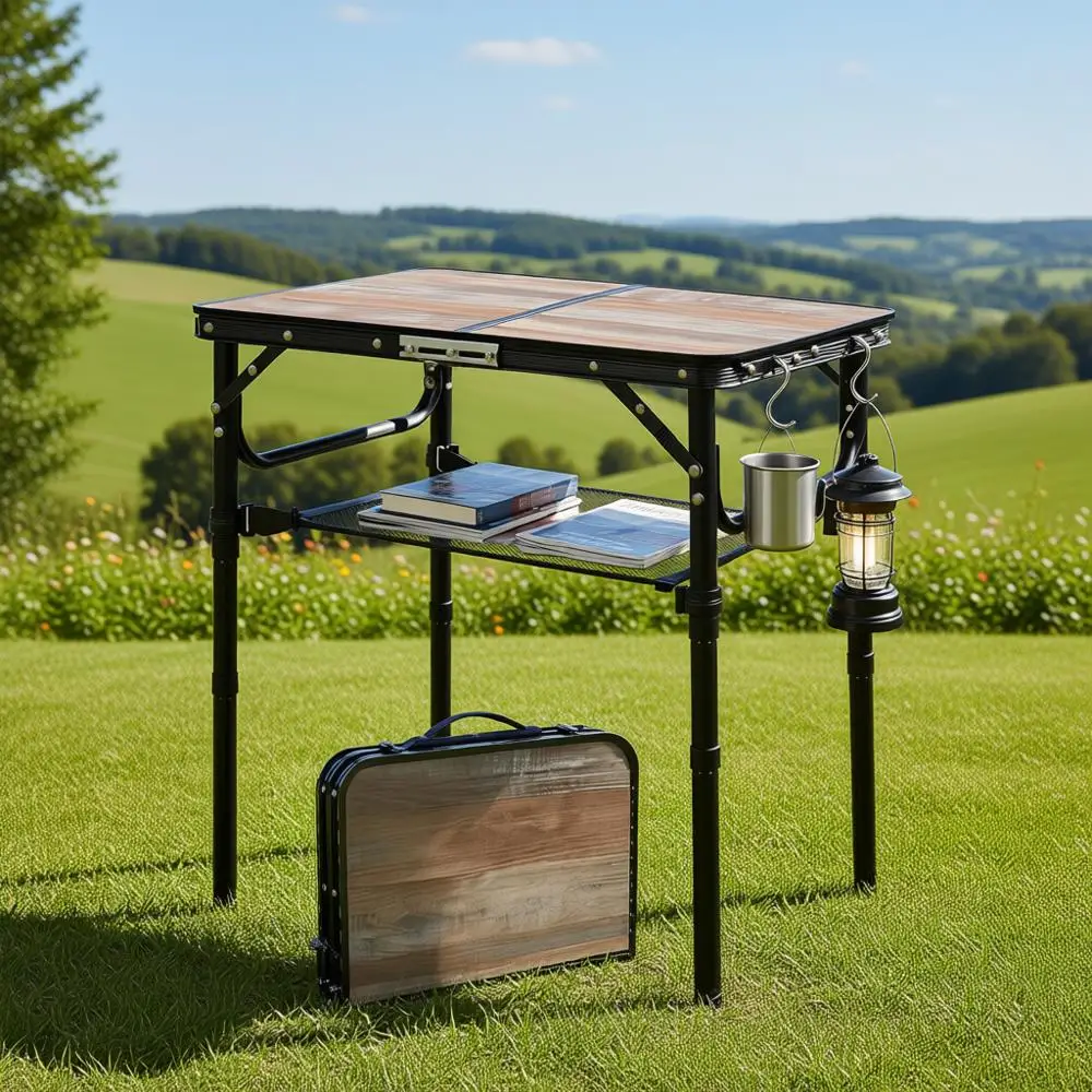 

Портативный складной походный стол - легкий металлический, с регулируемой высотой, небольшой уличный столик для карточных игр с ручкой для переноски, для барбекю, пляжа