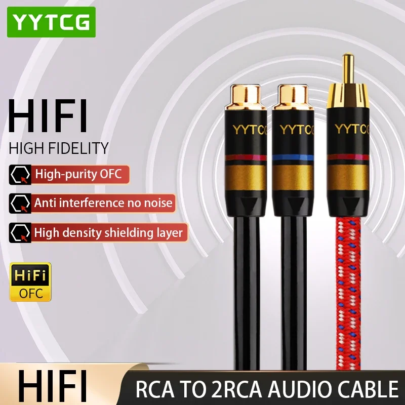 Hifi RCA to 2RCA Cable RCA to Dual RCA Splitter Y Cable High-performance Premium Hi-Fi Audio Cable for Sound Mixer Amp Soundbox