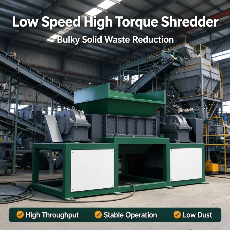 Double Shaft Scrap Shredder High Yield PLC Controlled High Torque With Solid Steel Rotors For Electronic Scrap Plastic Pipe Wood