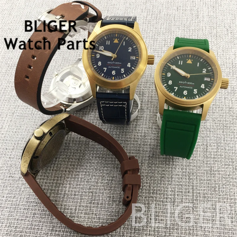 BLIGER Мужские механические часы-пилот 36 мм/39 мм Зеленый Черный Синий Белый Светящийся циферблат Сапфировое стекло Механизм NH35 10 АТМ Водонепроницаемый