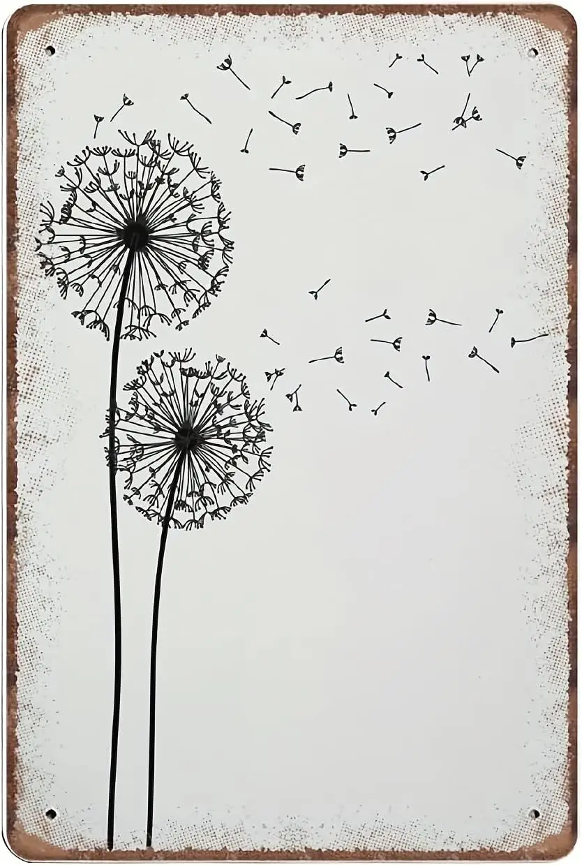 VNCgov Scandinavian Minimalist Dandelion Metal Wall Art - Black & White Abstract Decor, Vintage Tin Sign For Bar, Pub, Home