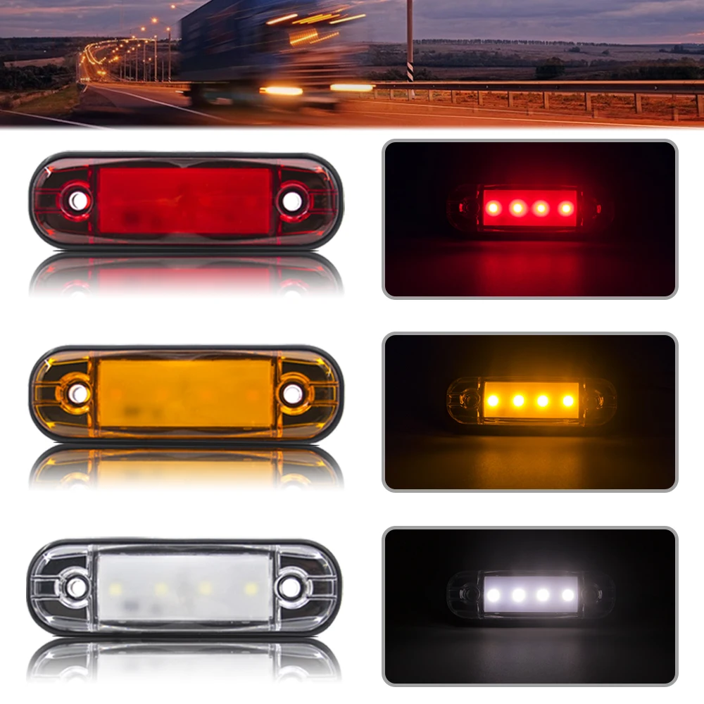 4 LED 12V 24V Truck Warning Light SUV Car Motorcycle Truck Turn Signal Reversing Light Orange White Red LED Side Marker Lamp