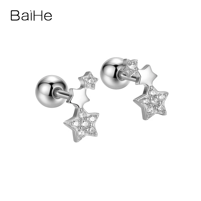 BAIHE Solid 14K White/Yellow/Rose Gold Star Stud earrings for women men Trendy Daily wear Party Engagement Wedding Fine Jewelry