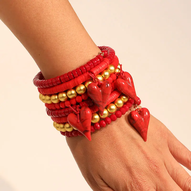 

Statement Red Beads Bracelet Set for Women Heart Accessories Handmade Woman Anklet Jewelry