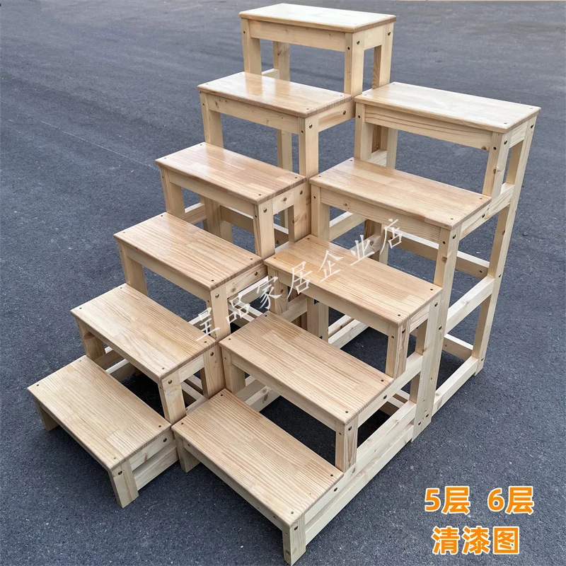 

Solid wood ladder stool two or four steps Stairs Climbing Stepping household ladder Climbing ladder Balcony bay window