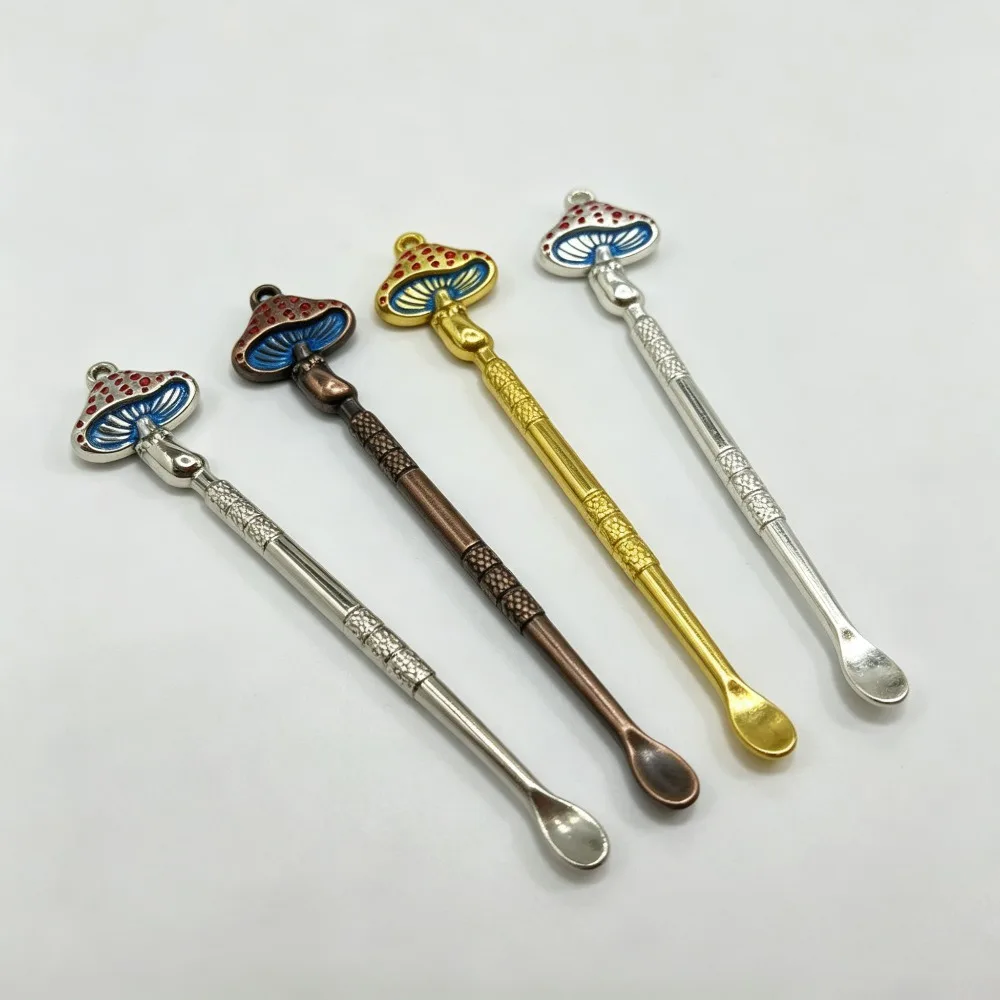 Mushroom Shaped Mini Metal Scoop Snuff Bottle Matching Wax Dabber Oil Spoon Portable Smoking Accessory