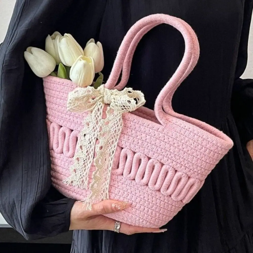 

Fashion Cotton Hand Woven Straw Handbag Handmade Carrying Holiday Beach Bag Portable Minimalist Hand-woven Bag Mobile Phone