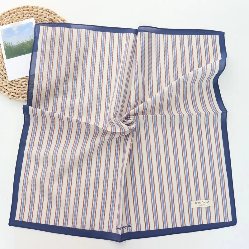 100% Cotton Striped Fresh All-Match Small Square Towel 2025 New Fashion Closed Toe Scarf for Square Scarf Women Headband image 3