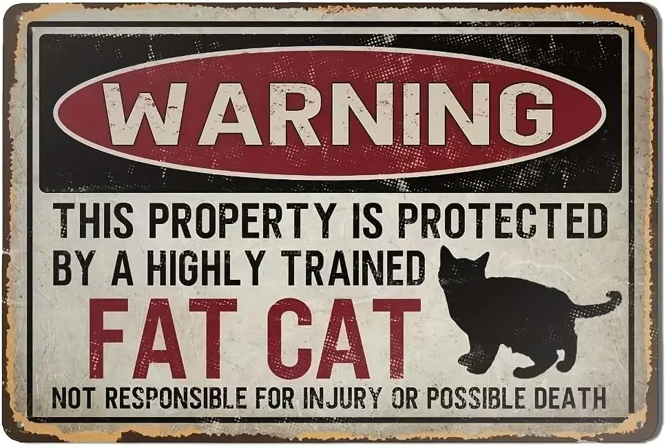 Property Protected By Fat Cat Retro Metal Tin Sign - Home Bar Wall Art Decor 12x8inch sign sign