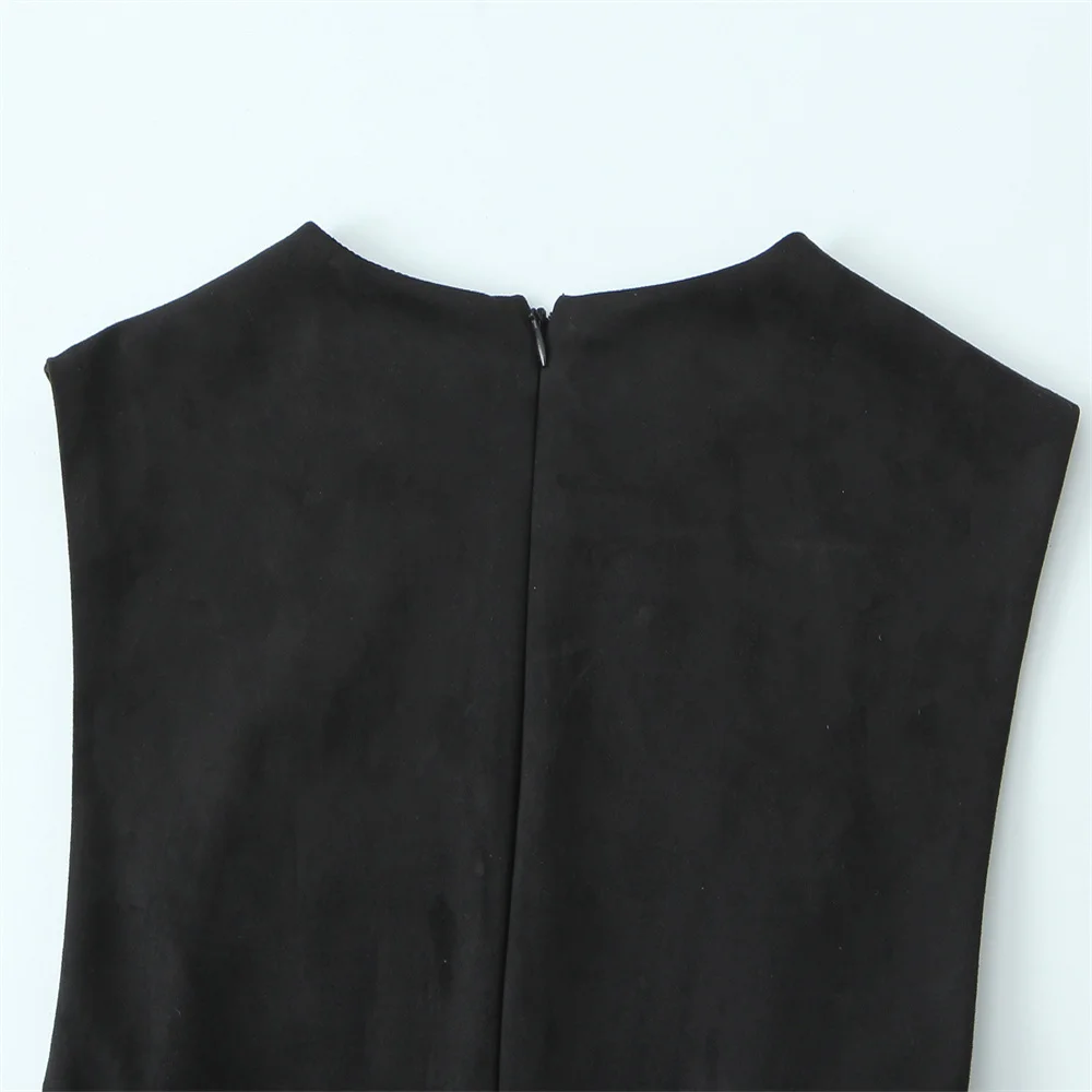 Outono nova coleção feminina de luxo em camadas decoradas com textura de pele sintética vestido midi