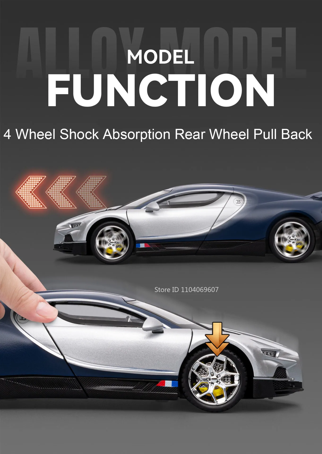 1:24 Tourbillon GTR S15 Modell Sportwagen Spielzeug Legierung Druckguss Sound Licht Türen geöffnet Stoßdämpfung Ornament Supercar für Kinder – Detail 8