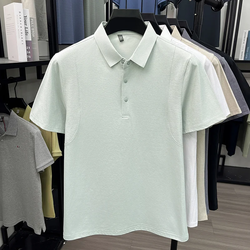 Slim-Fit-Poloshirt mit halber Knopfleiste für Herren, belüftete Seitenpaneele, Business-Meeting, Kurzstreckenreise, Kleidungsstück – Detail 21