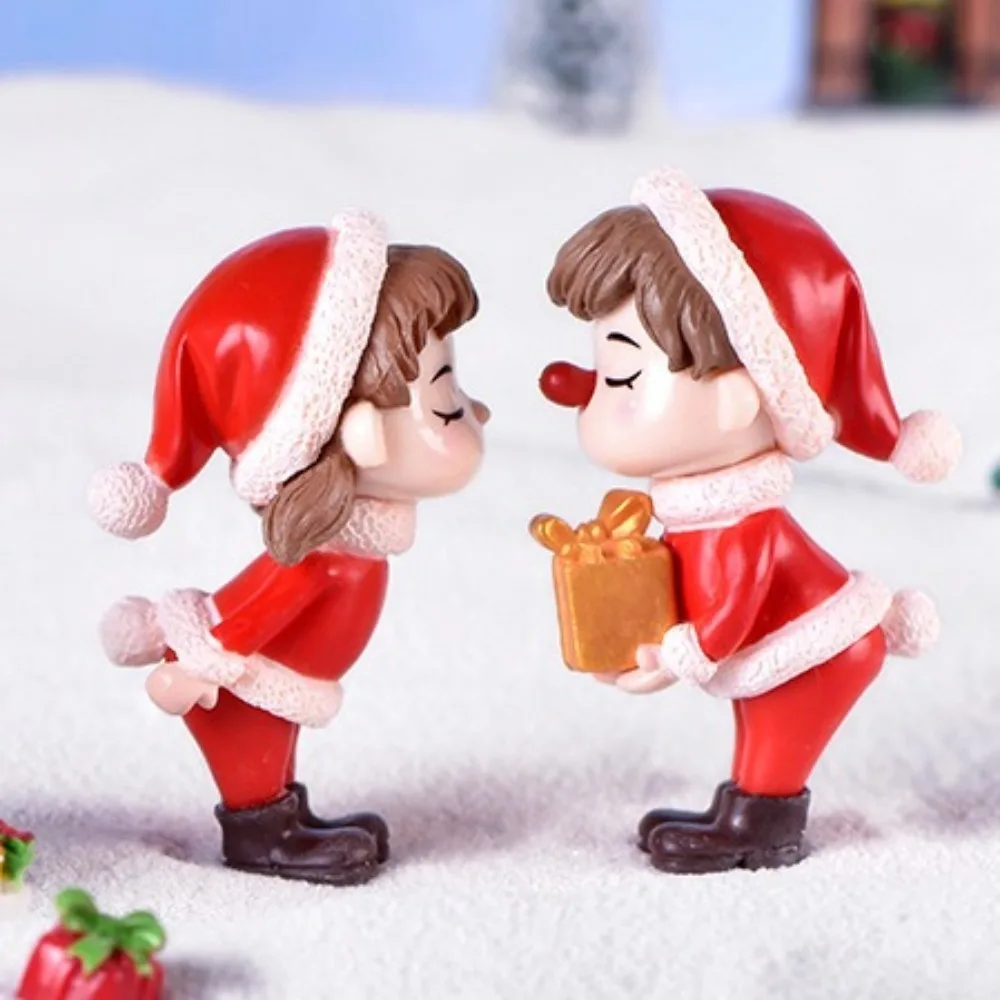 2Pcs Boy Girl Merry Christmas Couple Decorations Micro Landscape Figure Toys Christmas Couple Figurines DIY Sweety