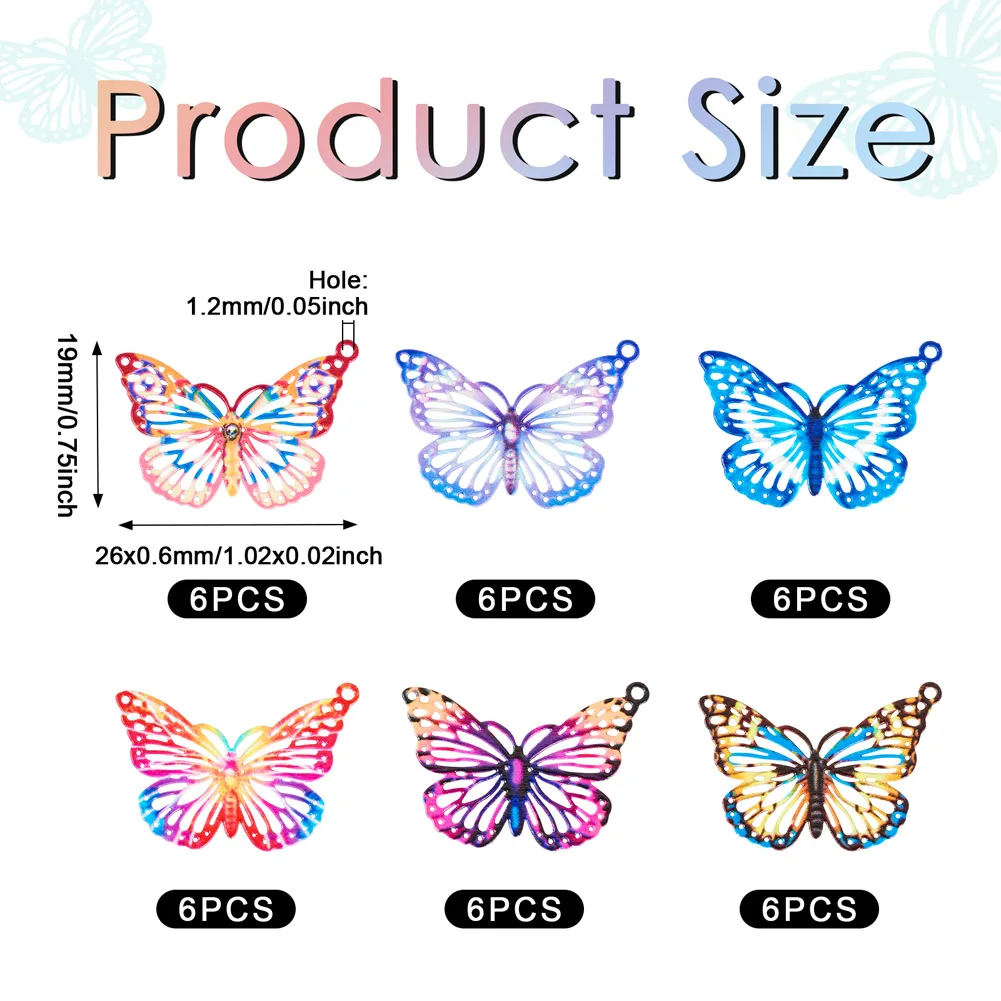 32 ~ 40pcs 430 Edelstahl filigrane Anhänger Regenbogen Farbe Schmetterling Sonnenblumen blatt Raute Anhänger für Schmuck herstellung Dekor