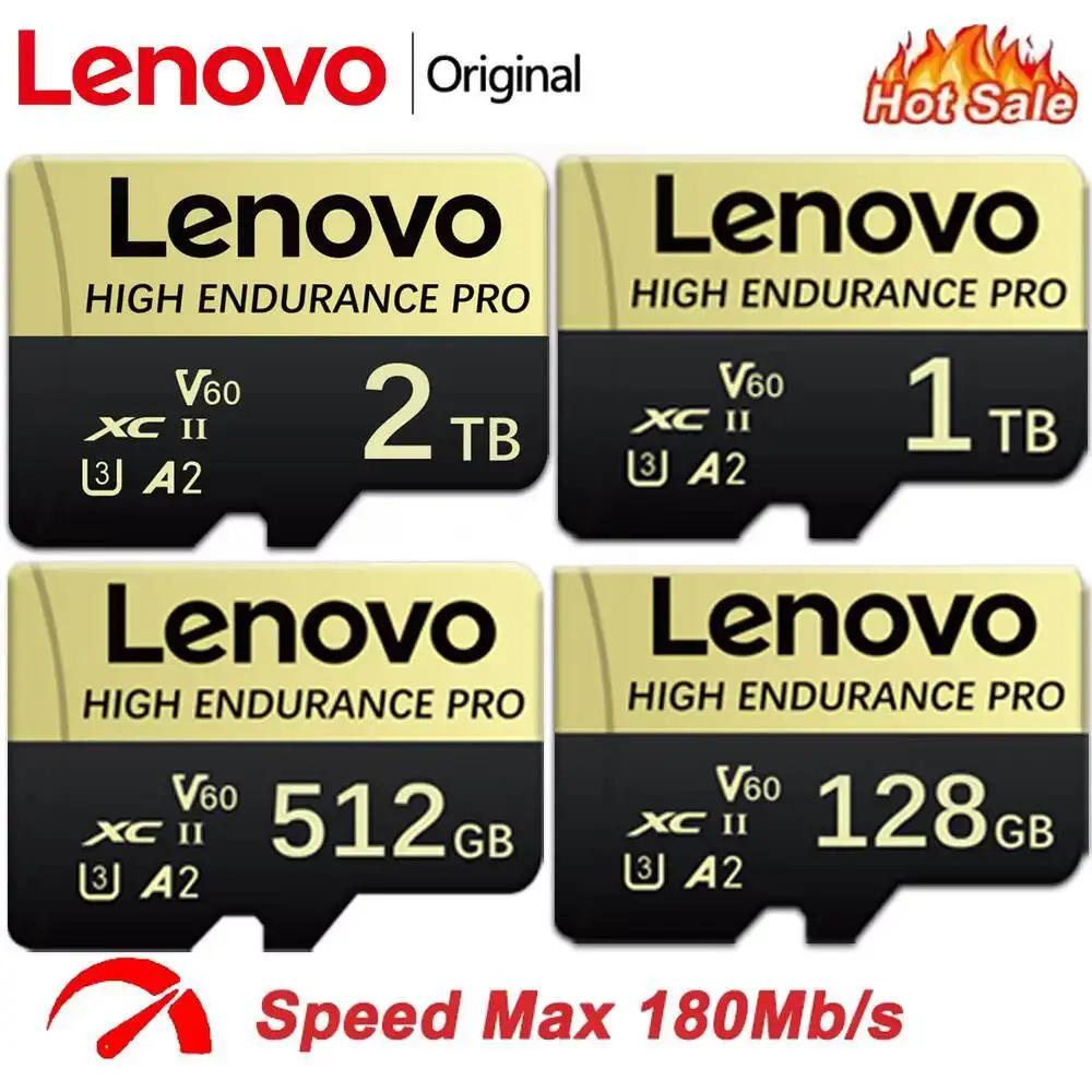 بطاقة MicroSD لينوفو 2 تيرابايت 1 تيرابايت 128 جيجابايت مع محول مقاوم للصدمات ومقاوم للمغناطيس لكاميرا داشكام/كاميرا الأمن - تسجيل حلقي جاهز