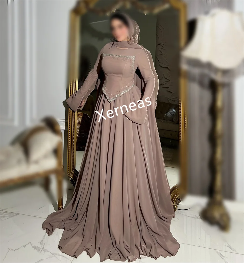 فستان سهرة رسمي مخصص من الشيفون بطيات لامعة ورقبة دائرية على شكل حرف a فساتين طويلة مناسبة مخصصة للحفلات الراقصة وحفلات الزفاف الأنيقة #4