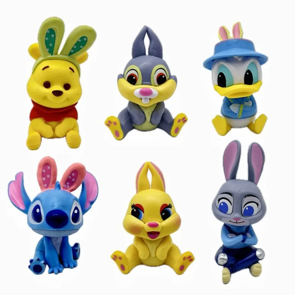 

Disney Cute Cartoon Anime Winnie The Pooh Lilo and Stitch Rabbit Ear Series Six Styles Models Toys Decoration Desktop Ornament