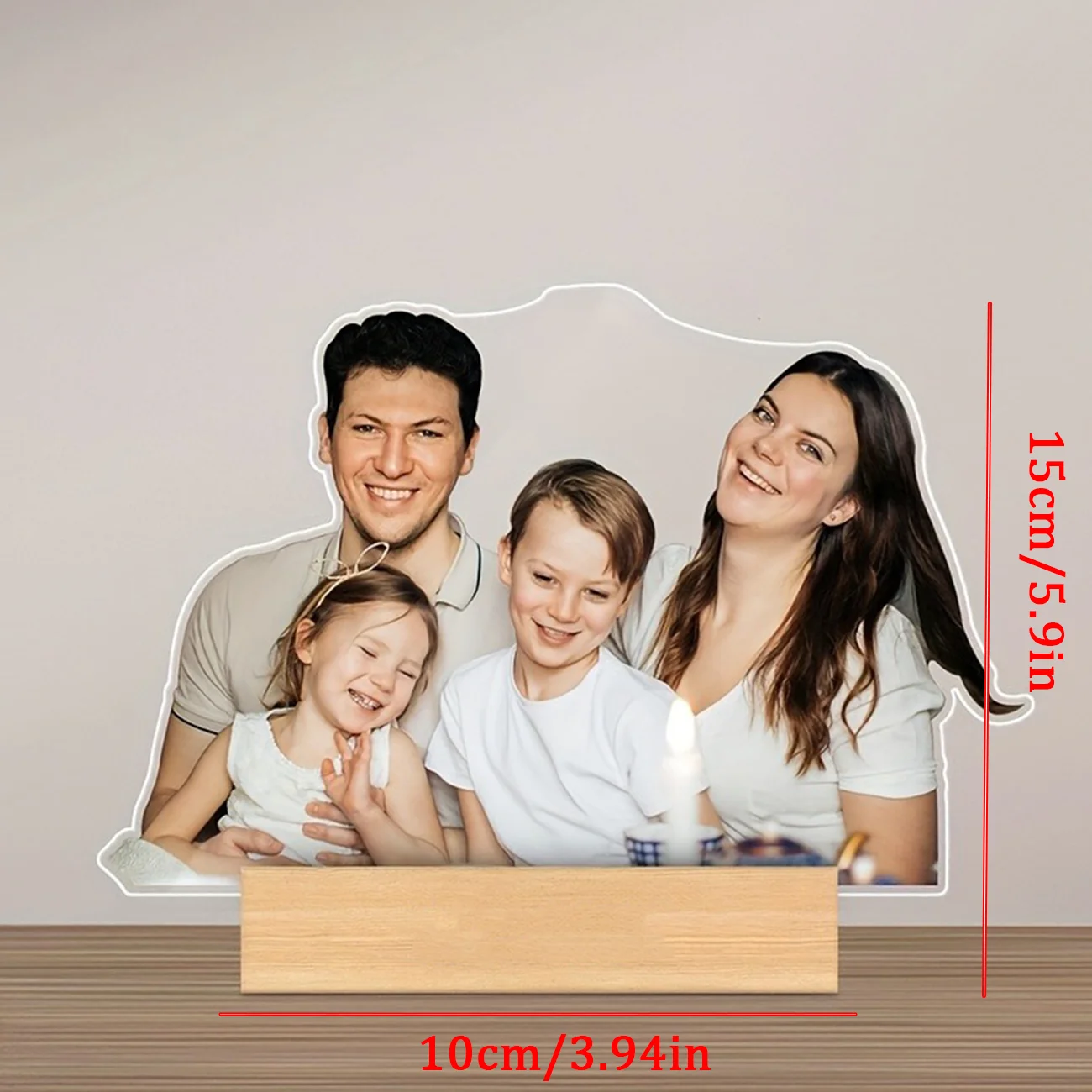 Custom Full Group Portrait Cutout Acrylic Tabletop Standee, Personalized Family Friend Couple Photo Plaque with Wooden Base, Uni