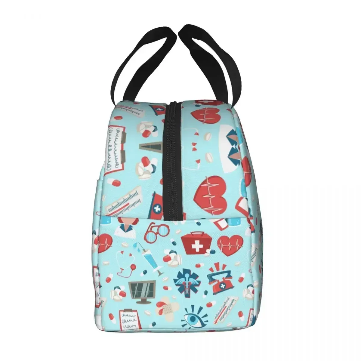 Nurse Pattern Thermal Insulated Lunch Bag Health Care Nursing Resuable Lunch Tote for Kid School Children Multifunction Food Box