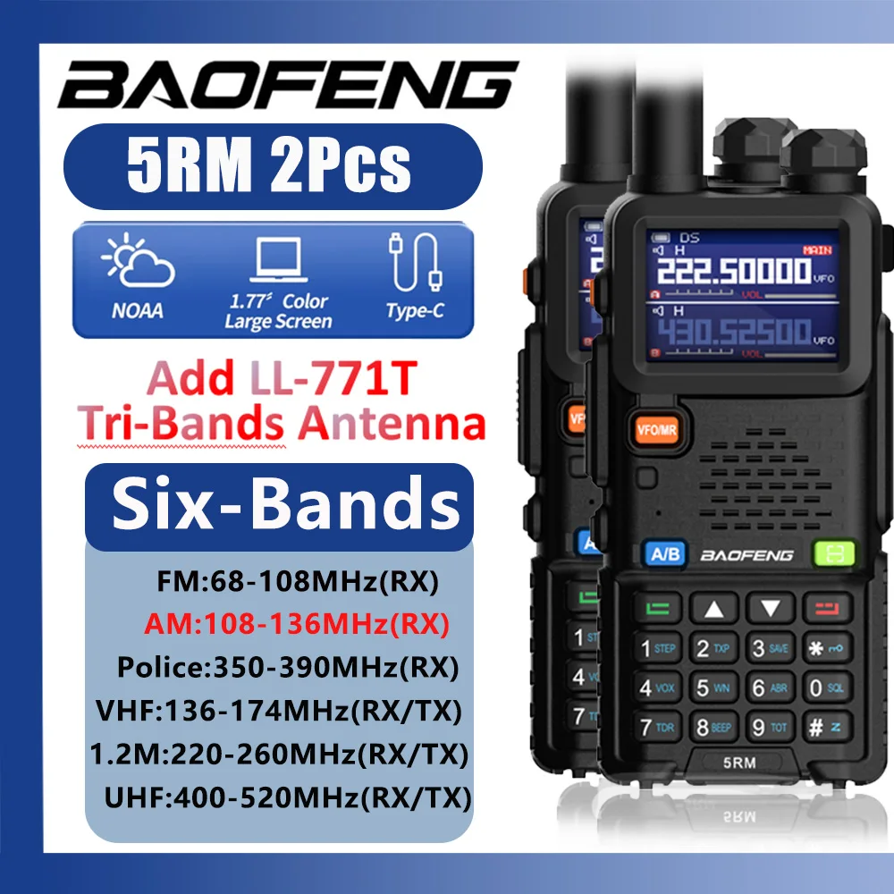 Baofeng UV-5RM Air Band Walkie Talkie Wirless Copy Frequency Tri Power Type-C NOAA Long Range Upgraded UV5R Two Way Radio